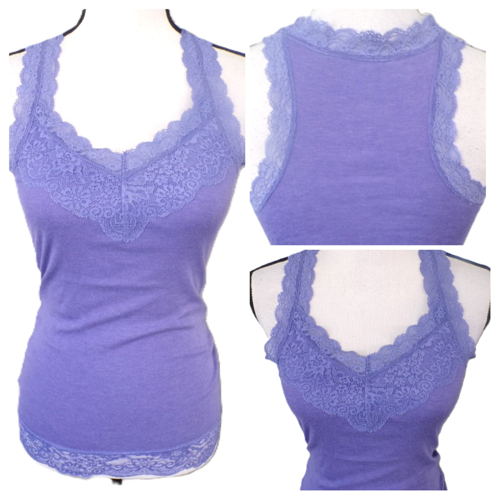 Y2k Ribbed Tank S Lace Purple Cami tight Long Coquette Whimsigoth Elena Gilbert